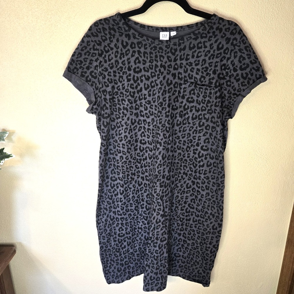 GAP Gray and Black Leopard Print Midi Dress